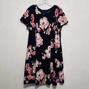 Women’s JH Floral Dress Size 18 Navy Pink Blossom Short Sleeve Lined Church